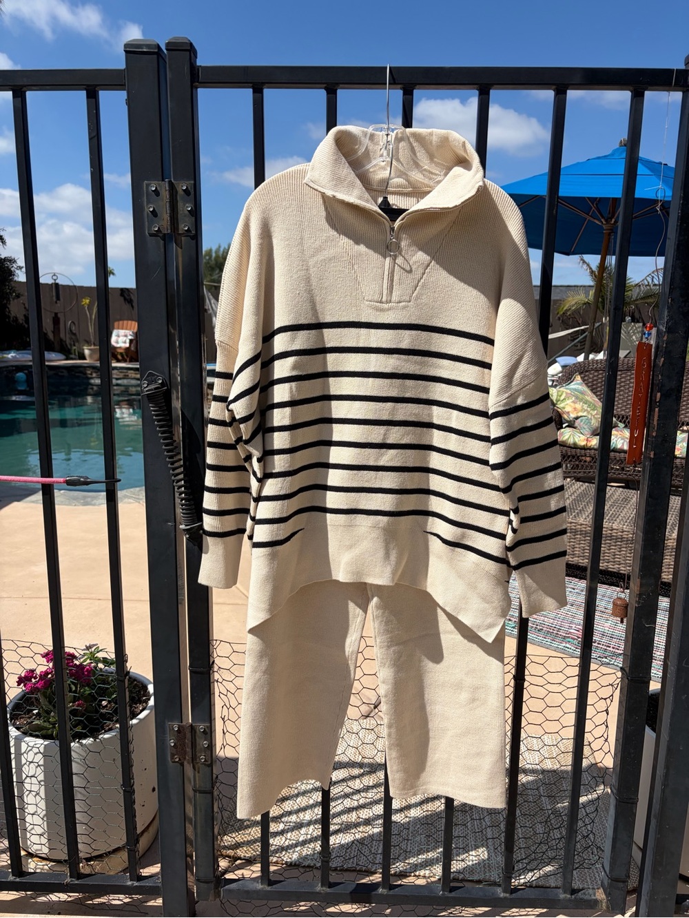 Women’s Cream Quarter-Zip Striped Sweater
